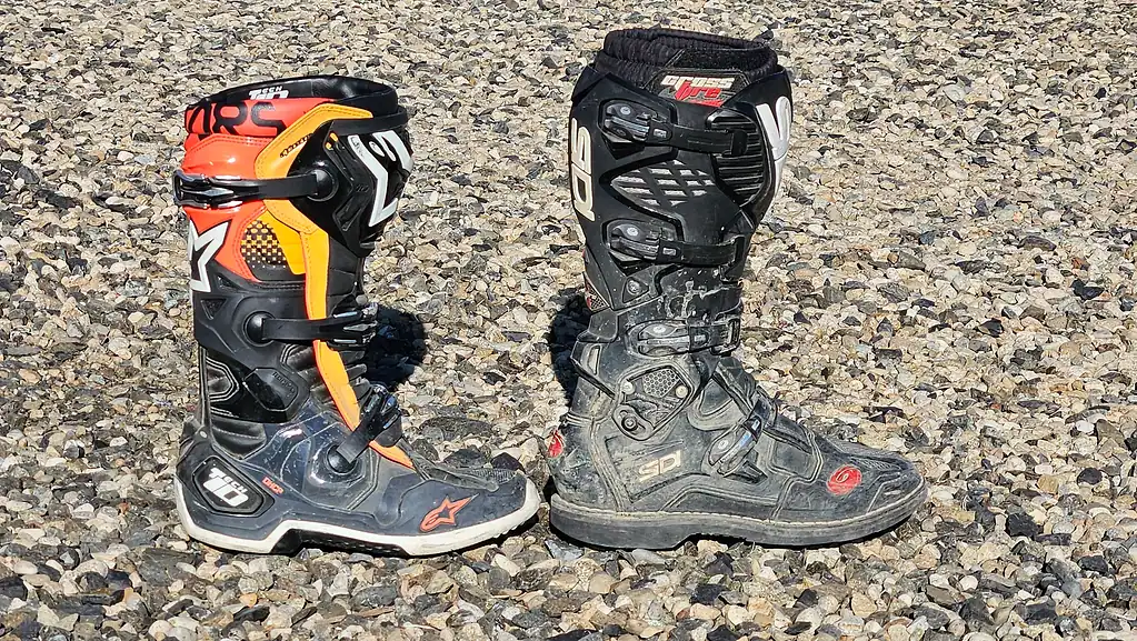 Three buckles on an Alpinestars Tech10 boot vs four buckles on a Sidi Crossfire 3 boot.