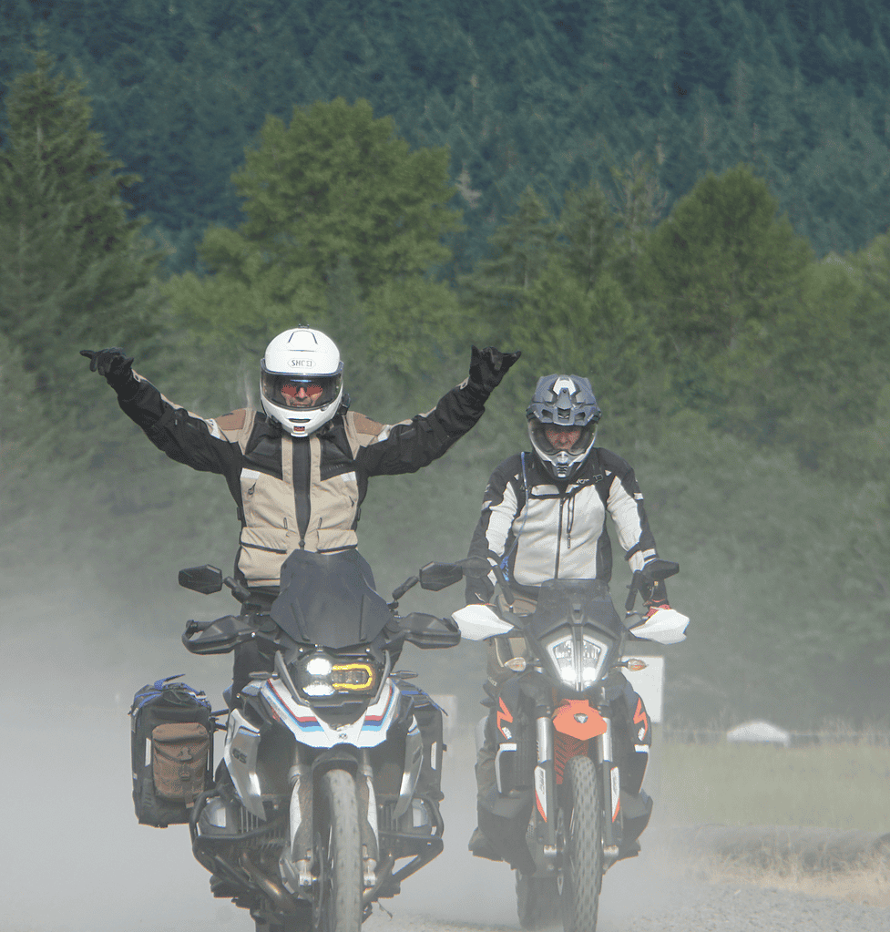 Bret Tkacs riding with his hands off the handlebars